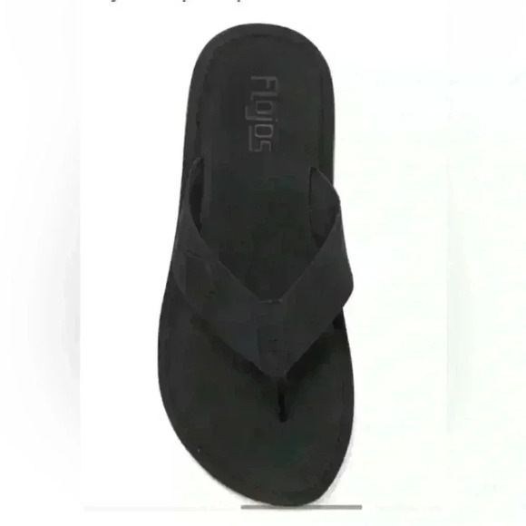 Flojos NWT Bayou Faux Leather Patch Logo Strap Black Sandals Men’s Size 8 New - Picture 1 of 5